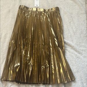 Gold Knee-Length A-Line Pleated Skirt